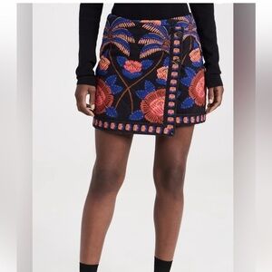 Farm Rio: Floral Embroidered Black Skirt